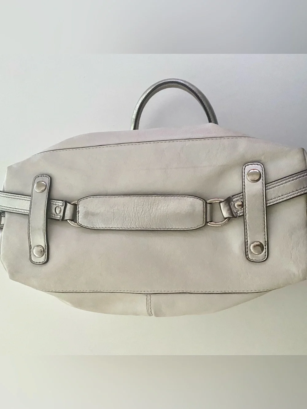 Coach Ashley Cream/Silver Leather Satchel with Convertible Straps